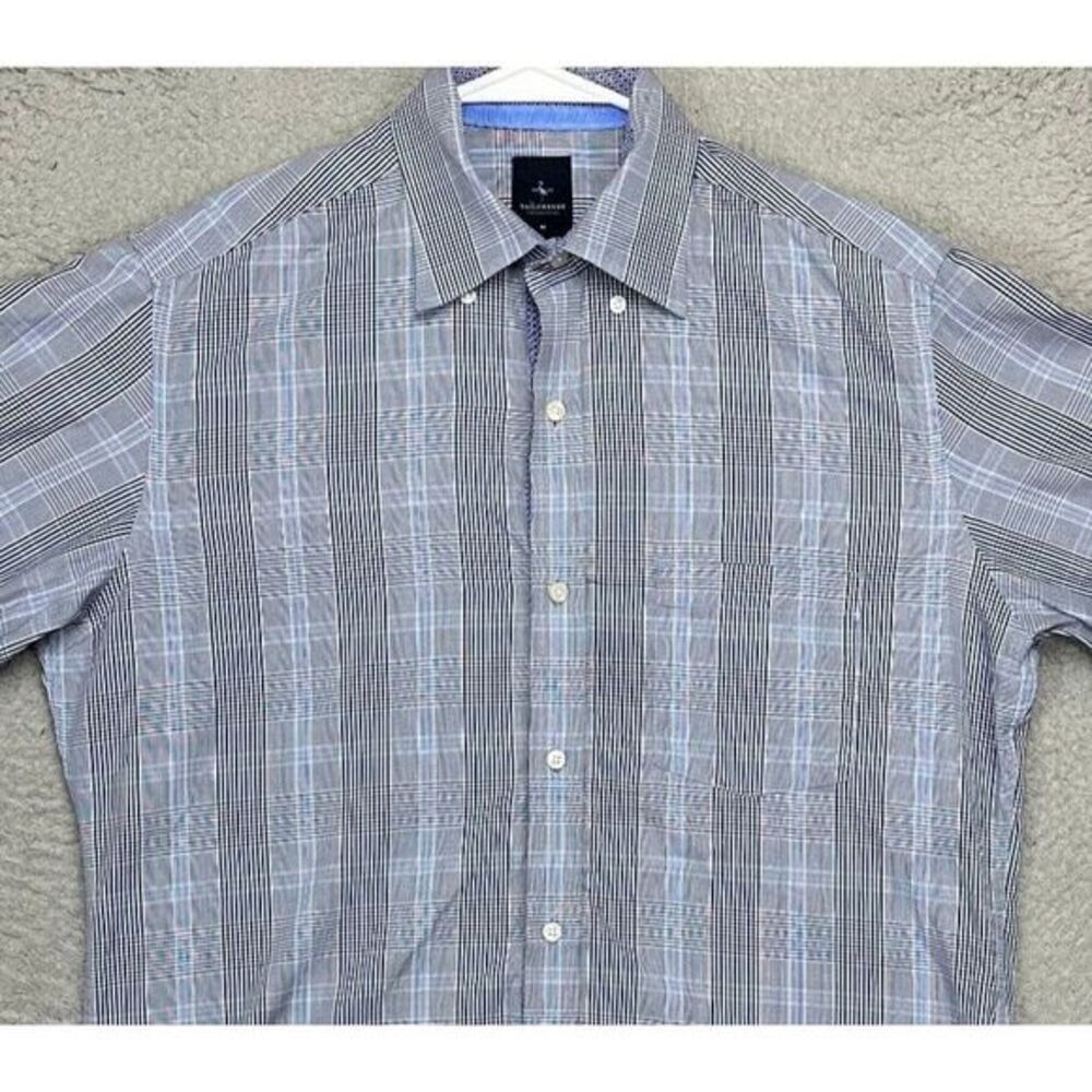 Tailorbyrd Shirt Adult Medium Blue Plaid 2 Ply Yarn Long‎ Staple Button Up Mens